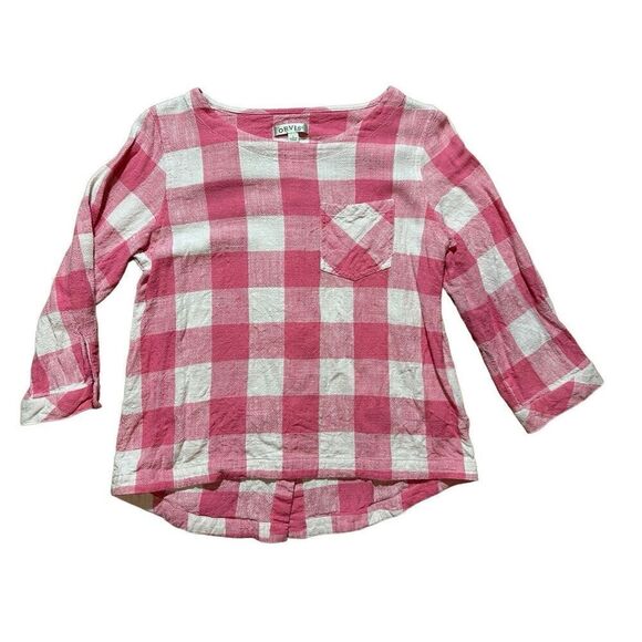 Orvis Pink White Linen-Blend Buffalo Check Button-Back Blouse Top Sz S - Picture 1 of 8